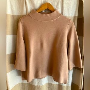 Mock Knit Beige 3/4 Bell Sleeve Sweater